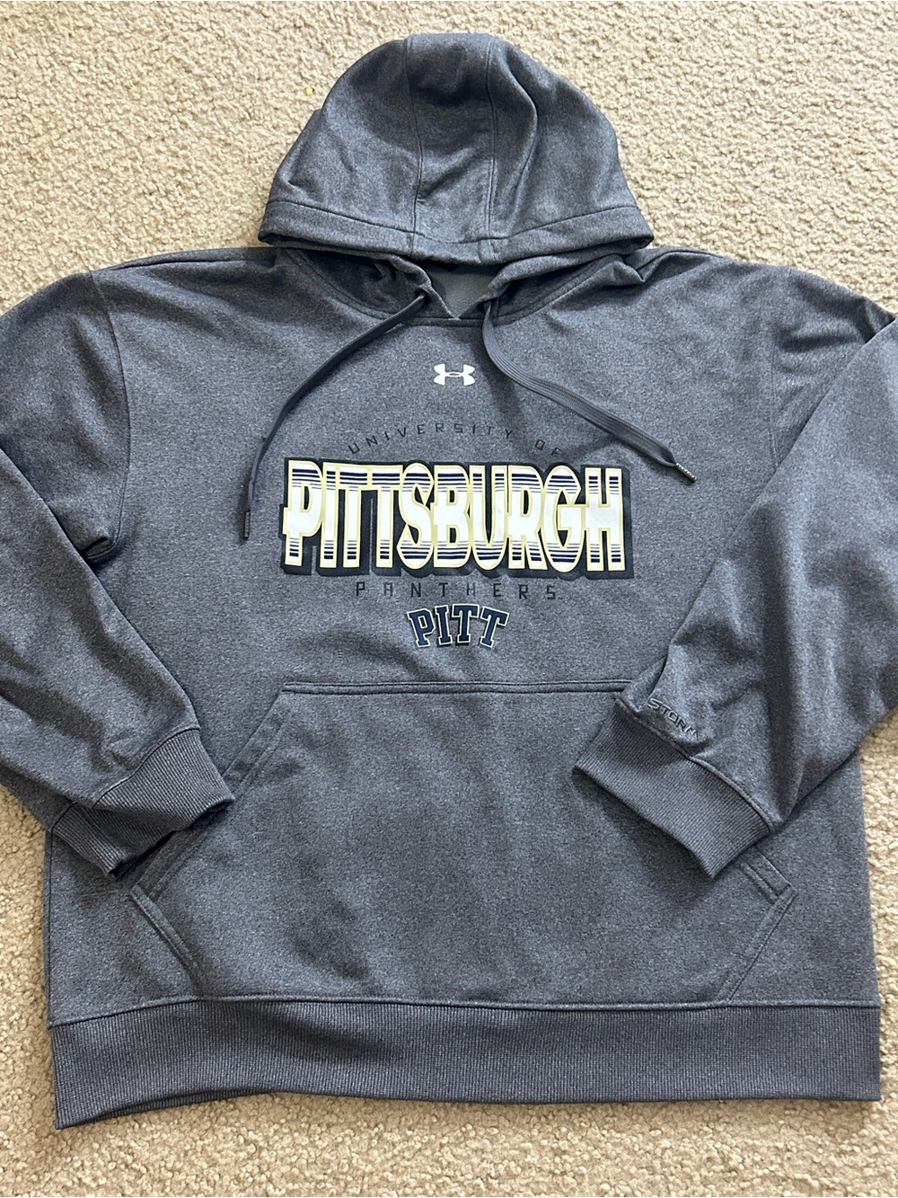 University Of Pittsburgh Pitt Panthers Hoodie Under Armour Men’s M Loose Gray